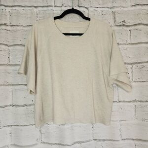 Aerie Womens Cream Crew Neck Raglan Short Sleeve Knit Lounge Top Size Large